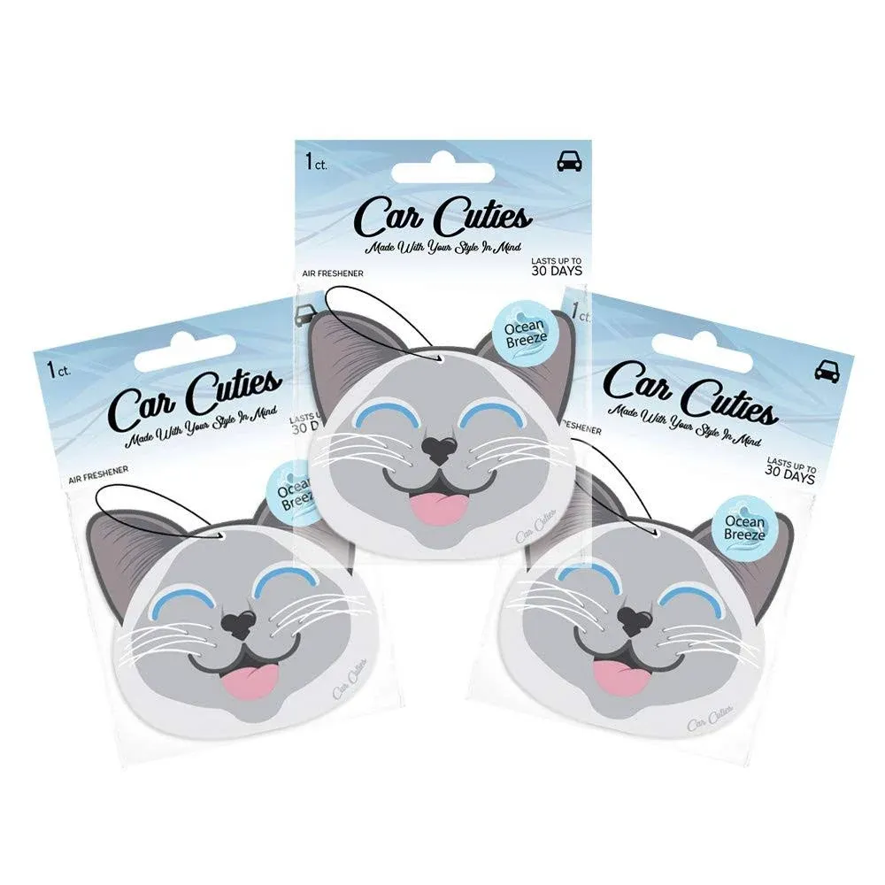 Car Cuties - Cute Cat Car Air Fresheners, Ocean Breeze Scent - Pack of 3