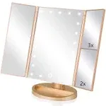 3 Folds Lighted Vanity Makeup Mirror,1X/2X/3X Magnification, 21 LED Light Bright Table Mirror with Touch Screen,180 Adjustable Rotation,Portable Travel Cosmetic Mirror