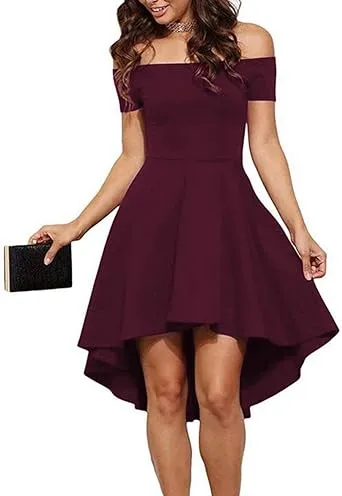 Sarin Mathews Womens Off The Shoulder Short Sleeve High Low Cocktail Skater Dress