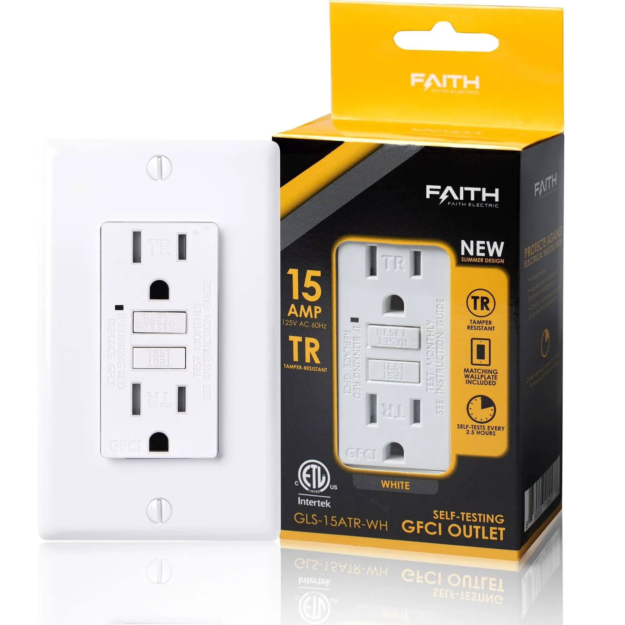 Self-Test 15A TR GFCI Outlet Receptacle with Wall Plate, White