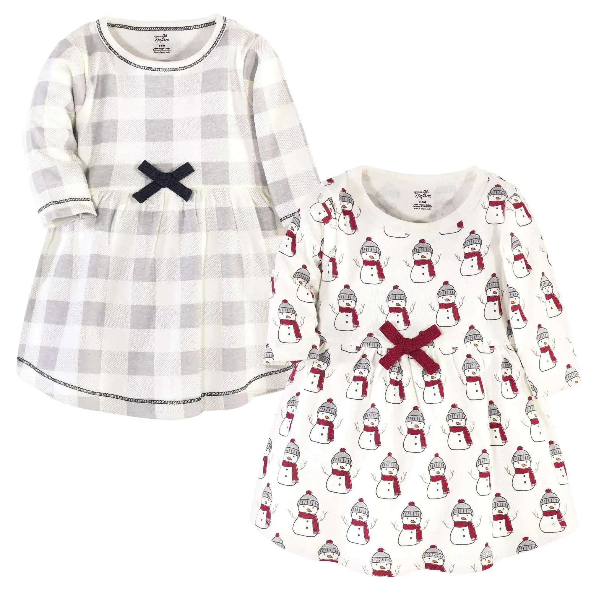 Touched by Nature Baby Organic Cotton Dresses, Snowman Long Sleeve 2-Pack