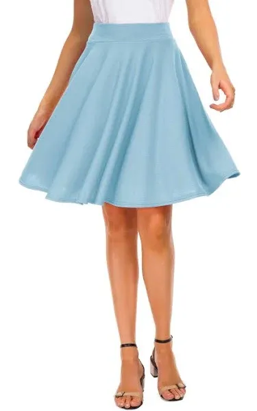 EXCHIC Women's Casual Stretchy Flared Mini Skater Skirt Basic A-Line Pleated Midi Skirt