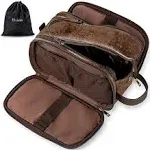 Elviros Men's Toiletry Bag,Water-Resistant Travel Dopp Kit, PU Leather Organizer (Coffee,Large)