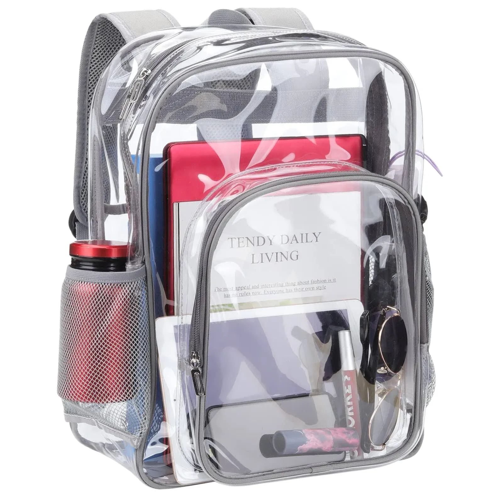 Clear Backpack School Bag Stadium Approved Heavy Duty Large PVC Laptop Transparent Backpack See Through Backpack for Sports, Work, Stadium, Security, Travel, College - H18''xW14''xD8“ - Grey