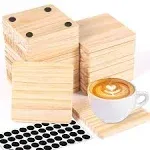 Aweyka 26 Pack Unfinished Wood Coasters 4 Inch Square Blank Wooden Coasters Crafts Coasters with Non-Slip Silicon Dots for DIY Architectural Models