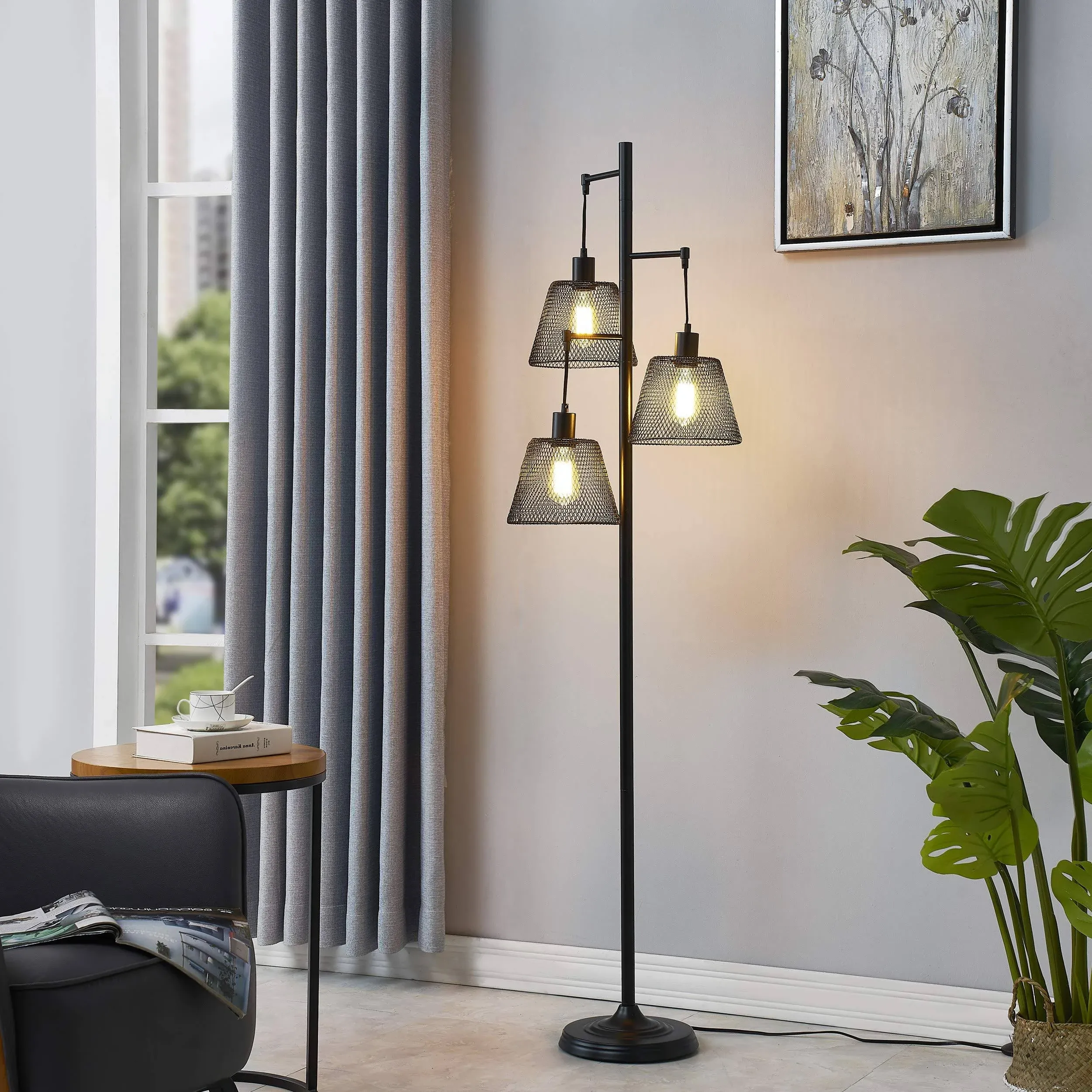 Industrial Floor Lamp For Living Room Black Tree Floor Lamp With 3 Elegant Netmo