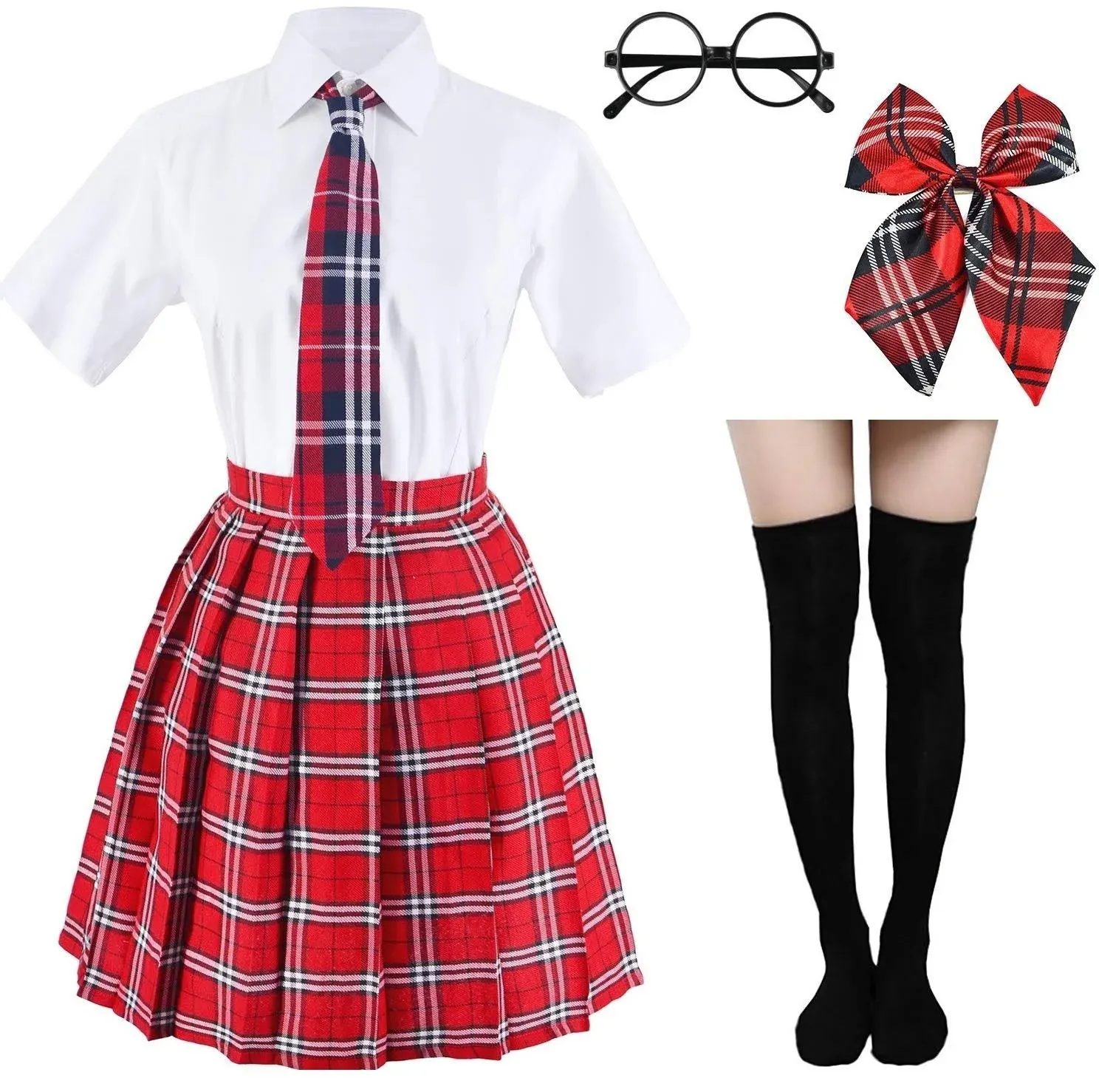 Elibelle Japanese Tartan Pleated School Uniform Cosplay Costumes with Socks ...