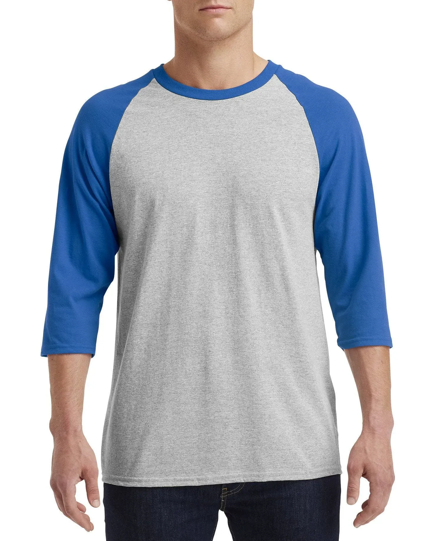 Gildan Heavy Cotton 3/4-Raglan Sleeve T-Shirt | Sport gry/ Royal S