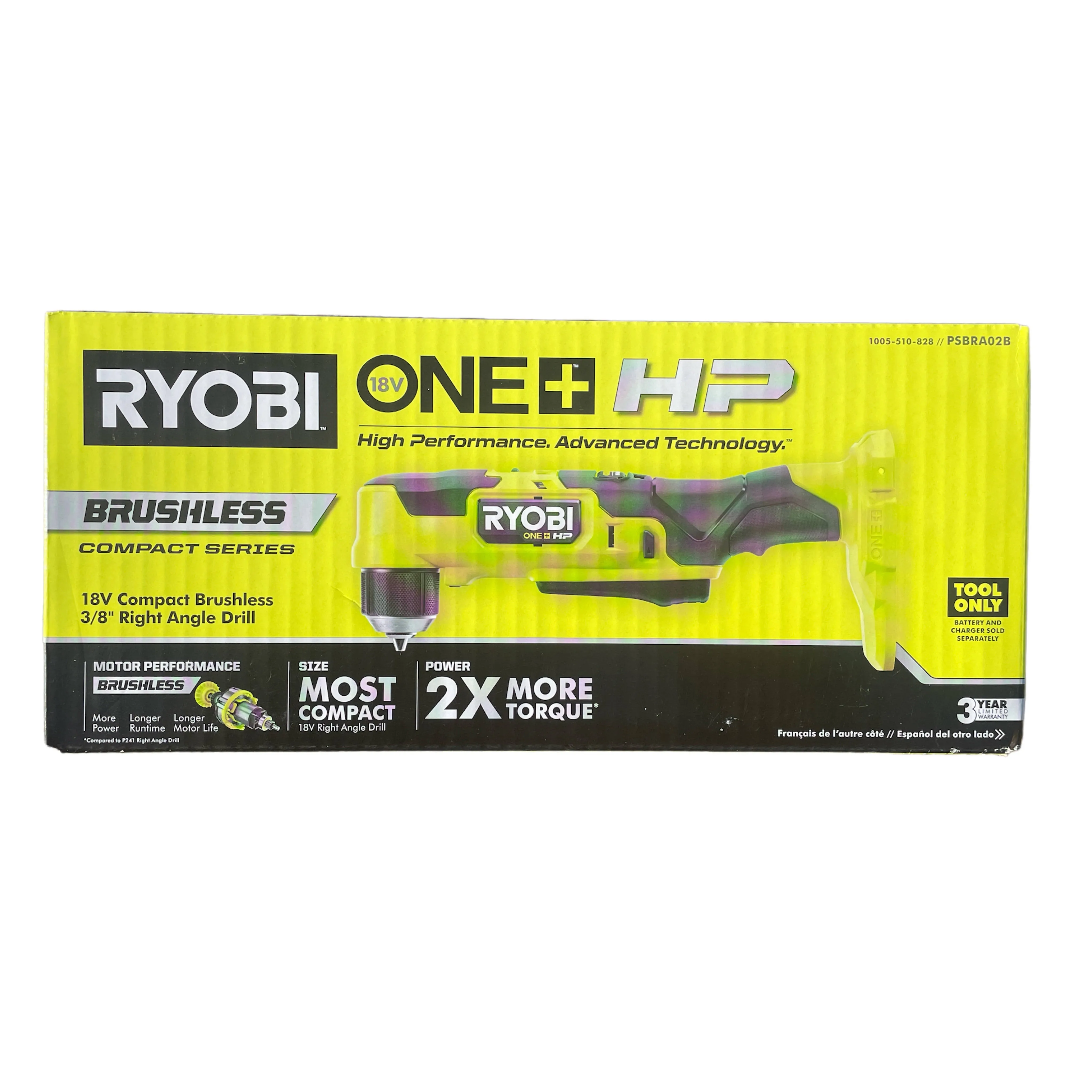 Ryobi ONE+ HP 18V Brushless Cordless Compact 3/8 in. Right Angle Drill (Tool Only)