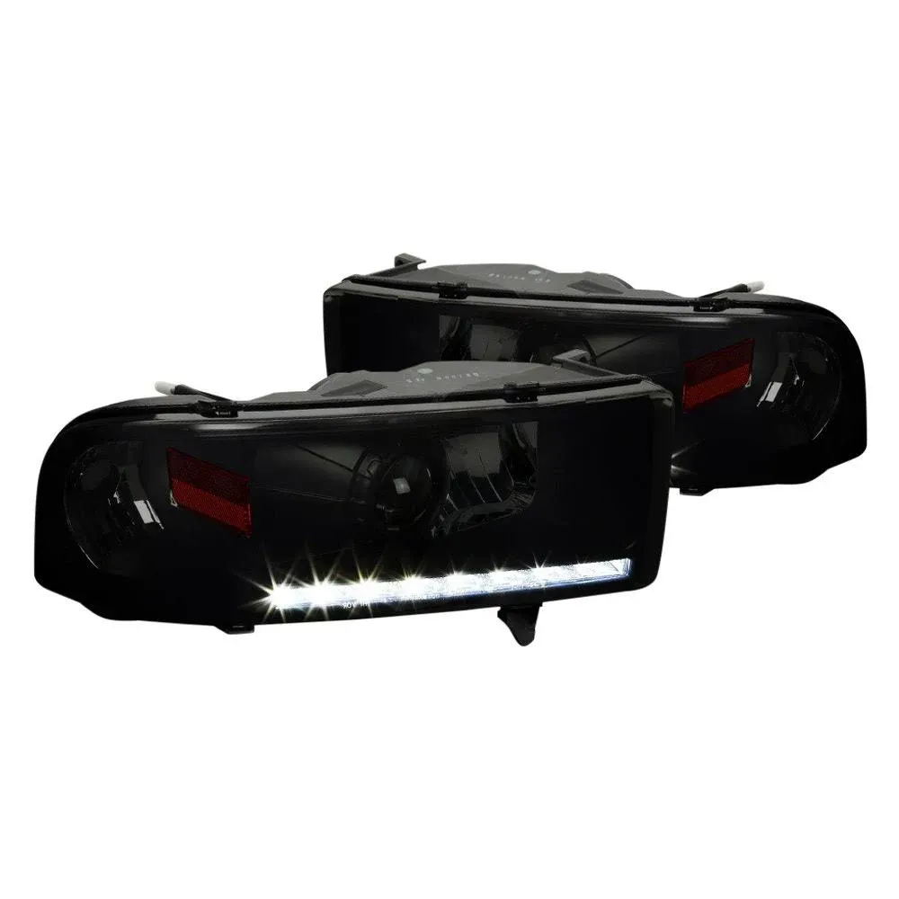 Spec-D Tuning Black Smoke Projector Headlights w/LEDs Compatible with 1994-2001 Dodge Ram 1500, 1994-2002 Dodge Ram 2500/3500, Left + Right Pair Headlamps Assembly