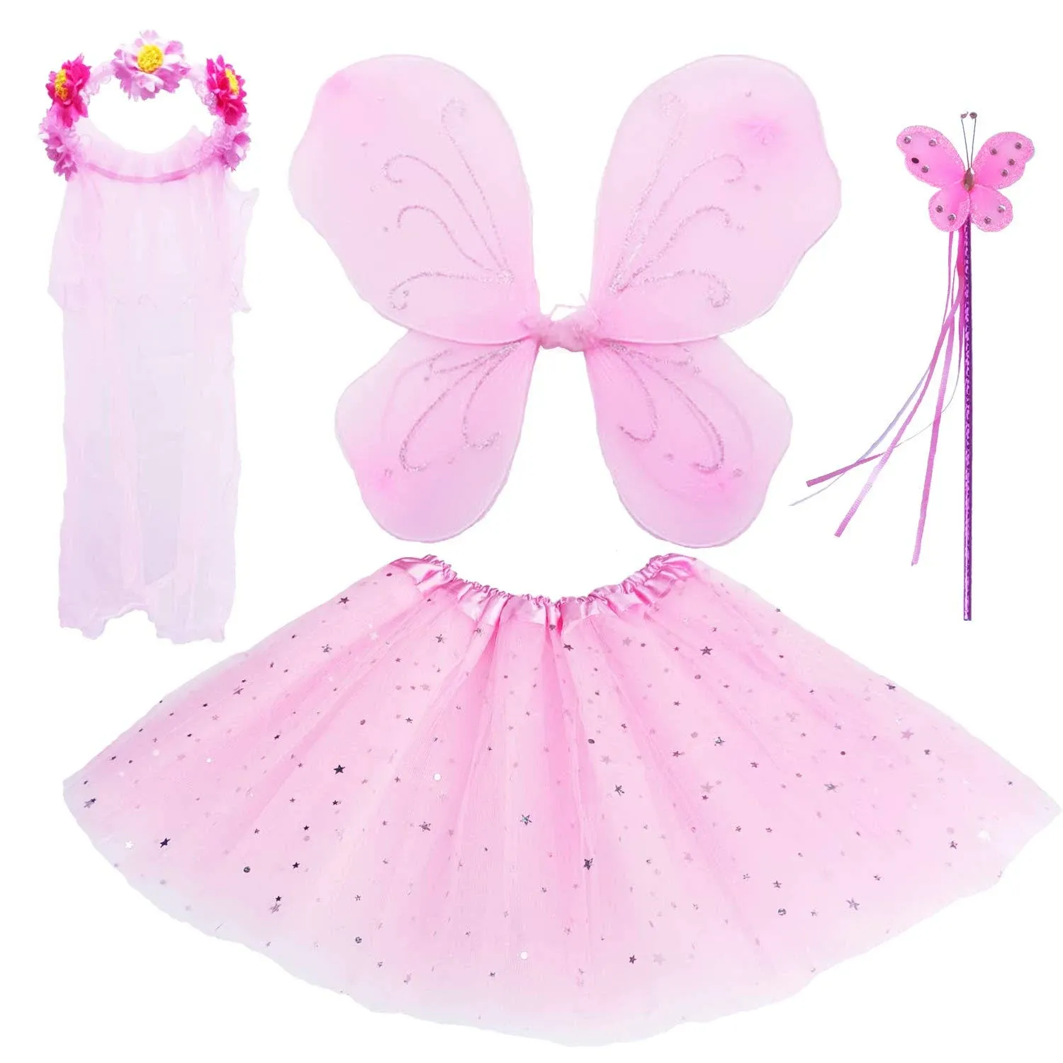 Itotoheart 4pcs Fairy Costume Butterfly Wings Set for Girls Tutu Fairy Wings Kids ...