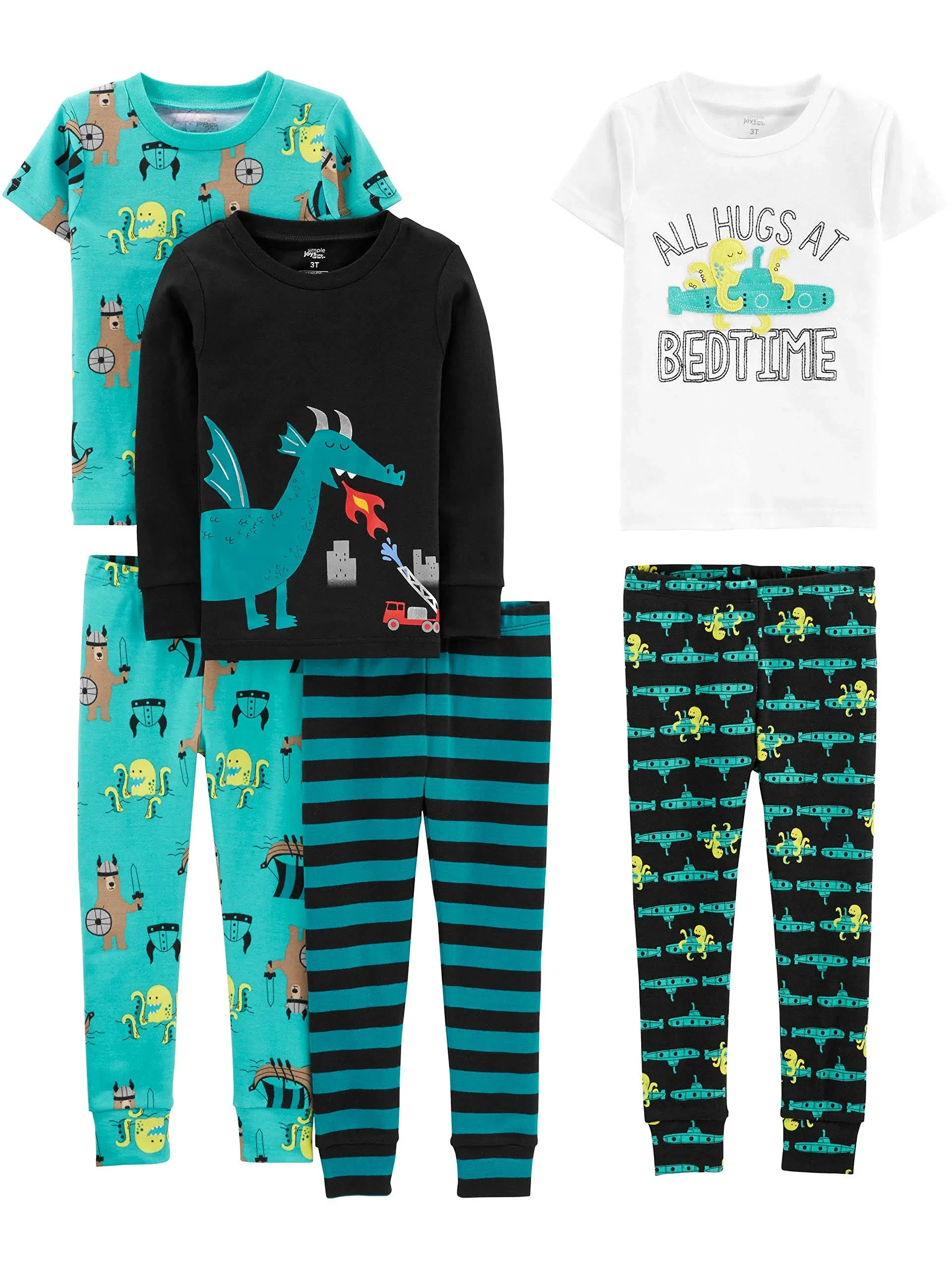 Simple Joys by Carter's Boys' 6-Piece Snug Fit Cotton Pajama Set