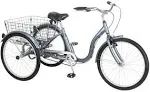 Schwinn Meridian - Bicicleta de triciclo para adultos, crucero de playa de tres ruedas, ruedas de 24 y 26 pulgadas, marco de aluminio bajo, manubrio ajustable, asiento de crucero grande, cesta