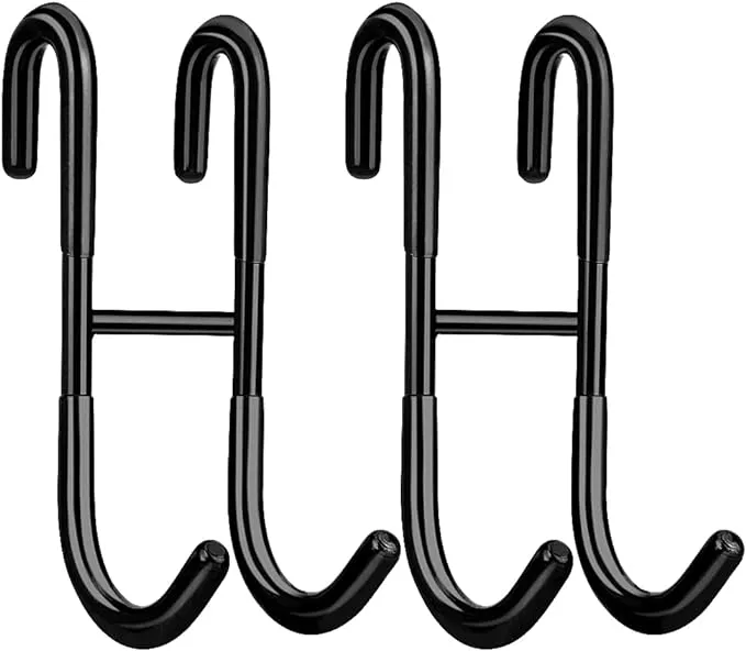 Haitis Shower Door Hooks,304 Stainless Steel Towel Hooks,Over Door Hooks for Bathroom,Drilling-Free Hanger Black Shower Hooks - 2 Pack