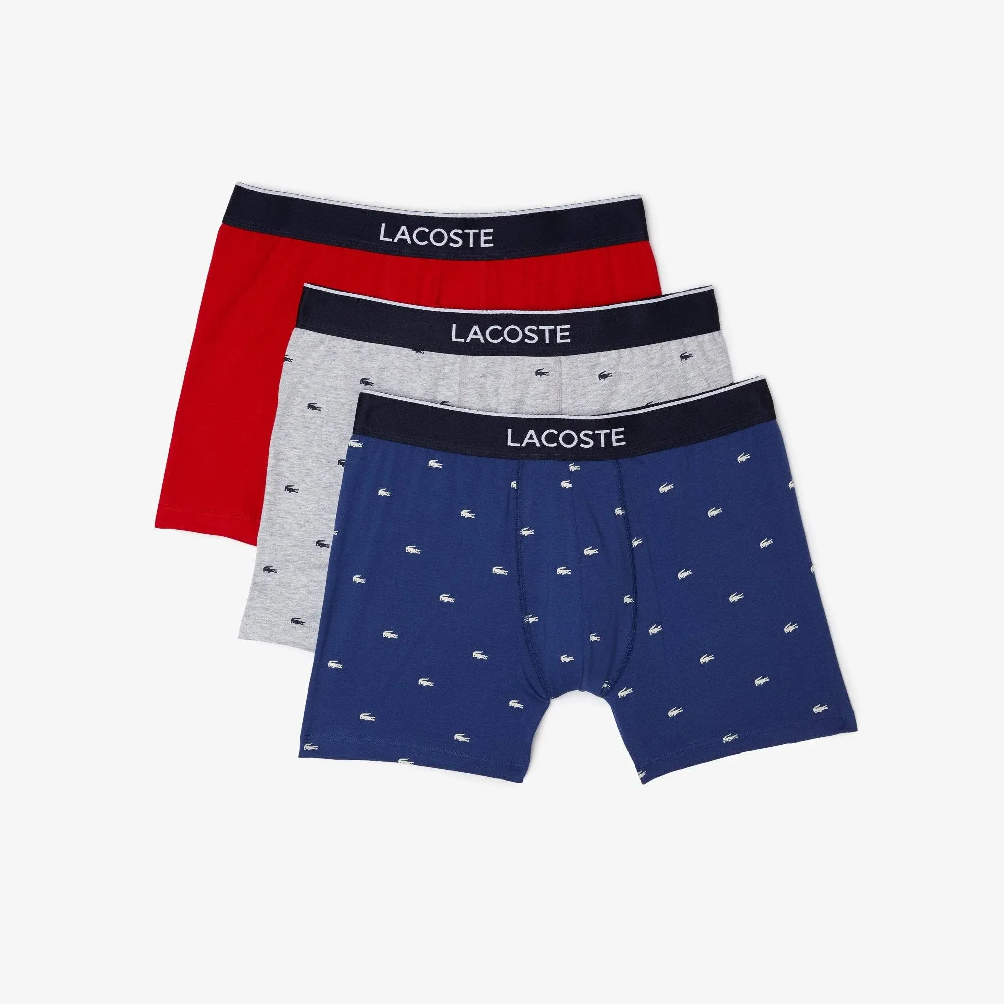 Lacoste Men's Branded Waist Stretch Cotton Boxer Briefs 3-Pack