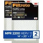 Filtrete 14x20x1 Air Filter MPR 2200 MERV 13, Healthy Living Elite Allergen, 2-Pack (exact dimensions 13.81x19.81x0.78) White