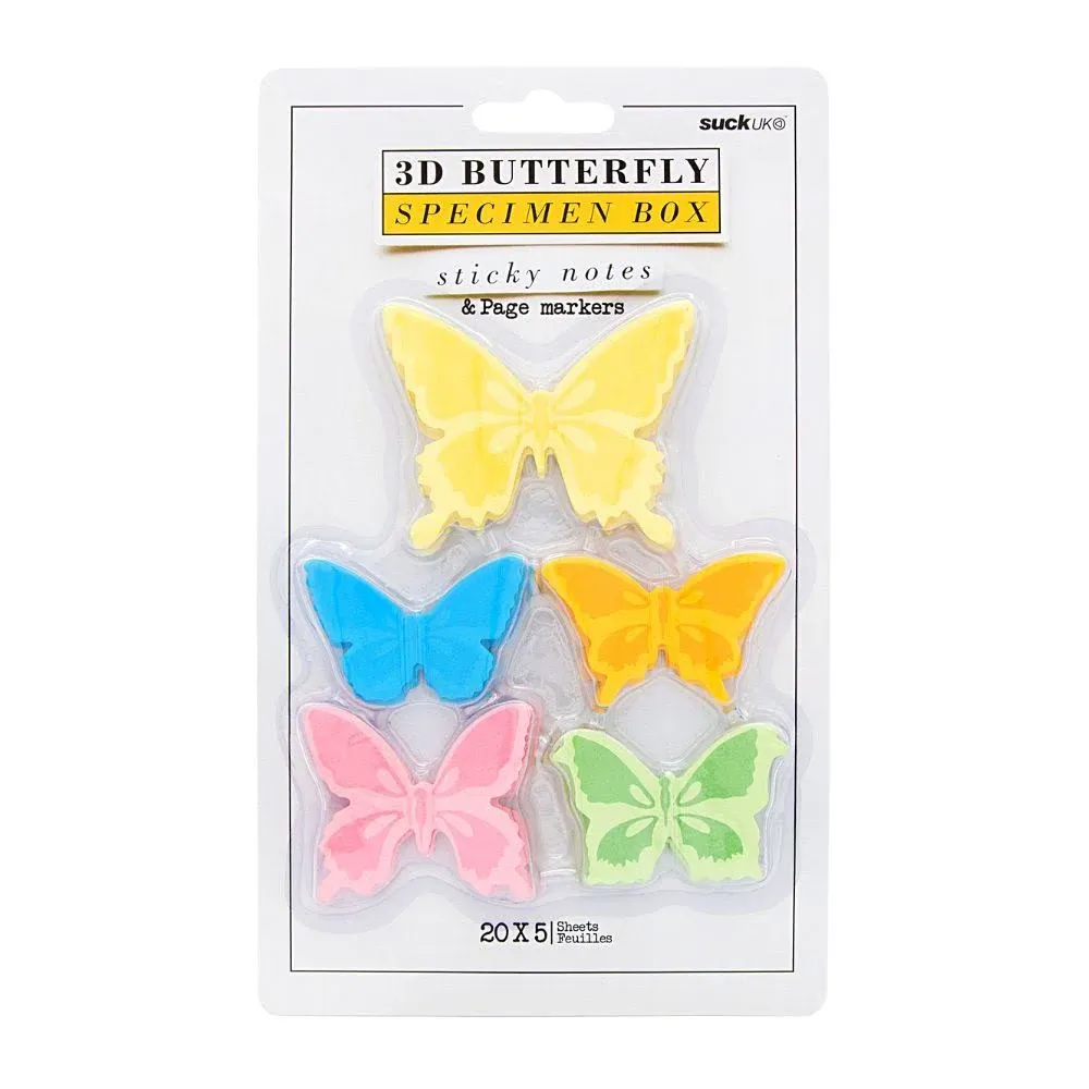 Suck UK 3D Butterfly Sticky Notes Multipack - Adhesive Paper Memo Pads