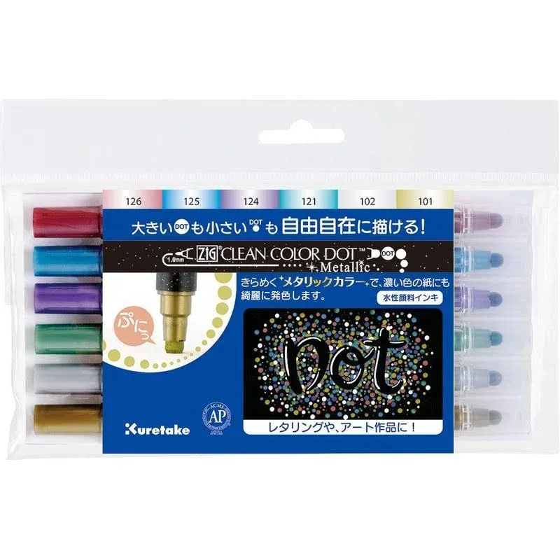 Kuretake Zig Clean Color Dot Marker - Metallic - Set of 6