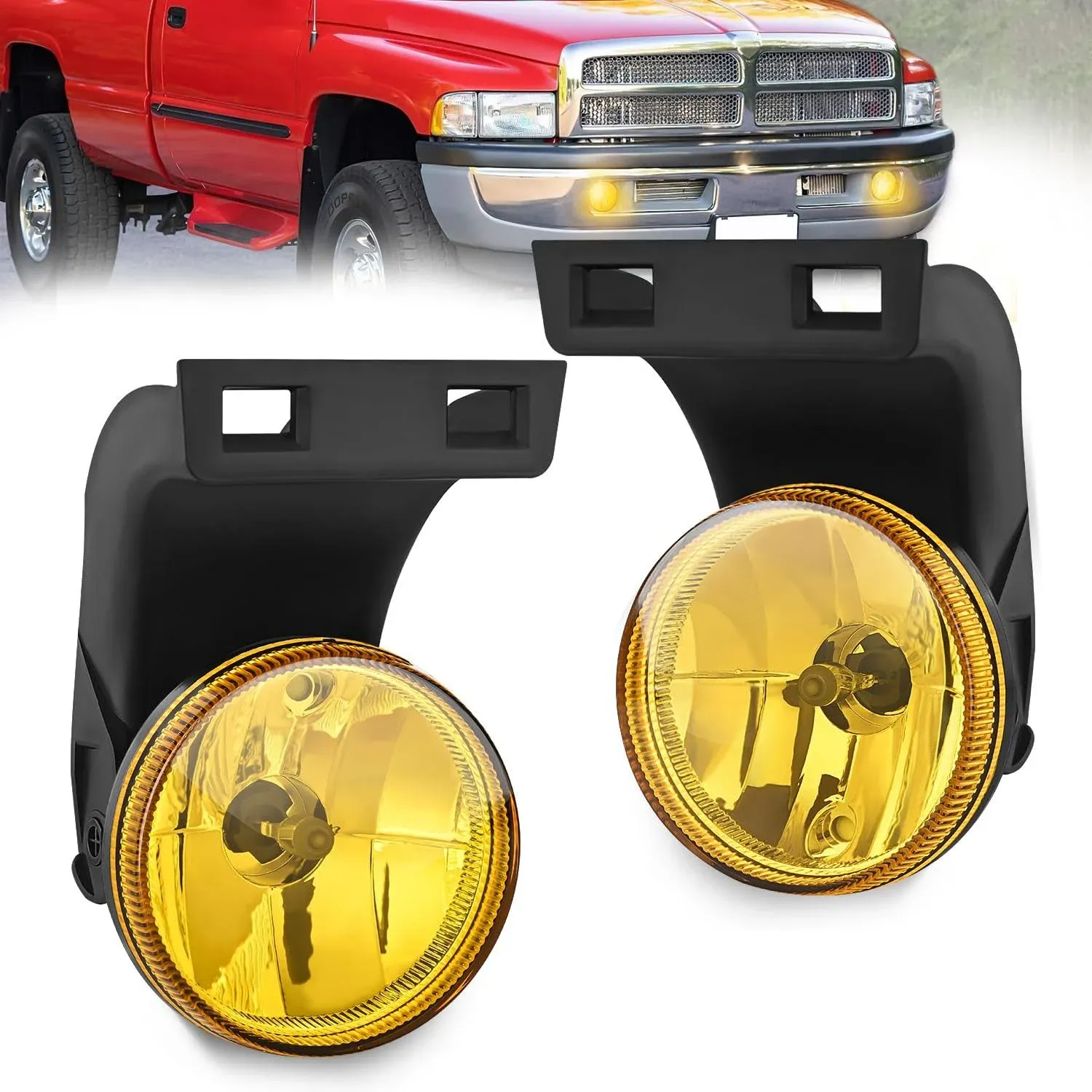 Nilight Fog Lights Assembly Compatible with 1994 1995 1996 1997 1998 1999 2000 2001 Dodge Ram 1500 1994-2002 Dodge Ram 2500 3500 Pick Up Truck Amber Fog Lamp w/881 12V Halogen Bulbs