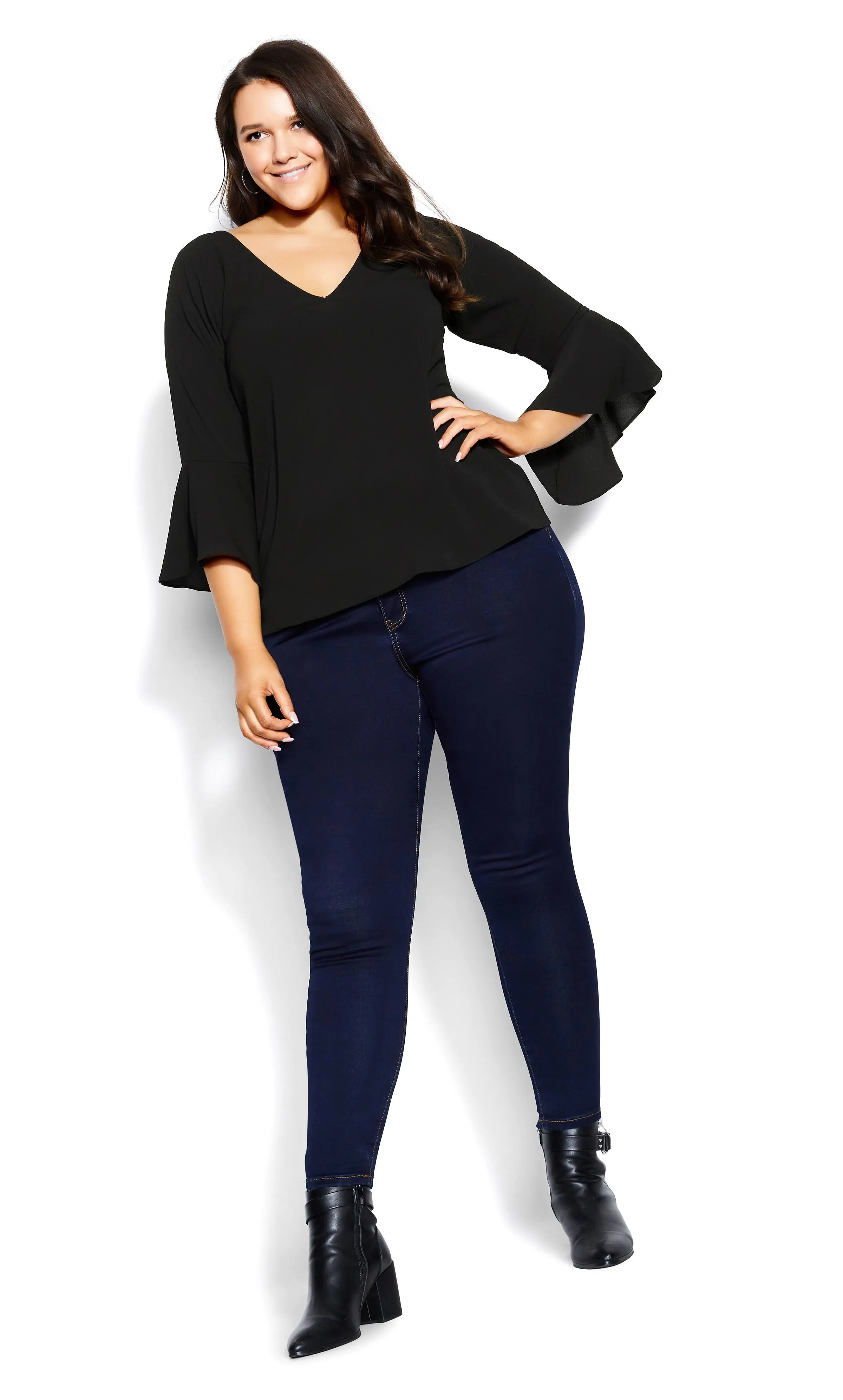 City Chic | Women's Plus Size Bell Sleeve Top - Black - 18W