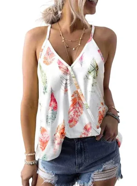 Dokotoo Womens 2023 V Neck Camisole Leaf Print Tanks Tops and Blouse S-XXL