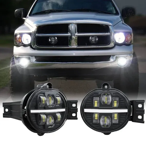 BICYACO LED Fog Light with DRL Compatible with Dodge Ram 1500 2002-2008 Dodge Ram 2500/3500 Pickup Truck 2003 2004 2005 2006 2007 2008 2009-1 Pair (Black)