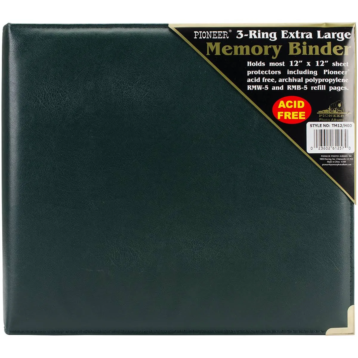 Pioneer 3-Ring Sewn Cover Album Hunter Green Oxford 12inx12in