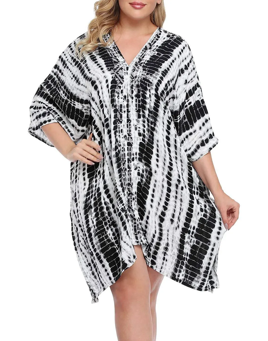 Hde Womens UPF 30+ Short Kaftan Cover Up Oversize Plus Size Swimsuit Shirt Dress