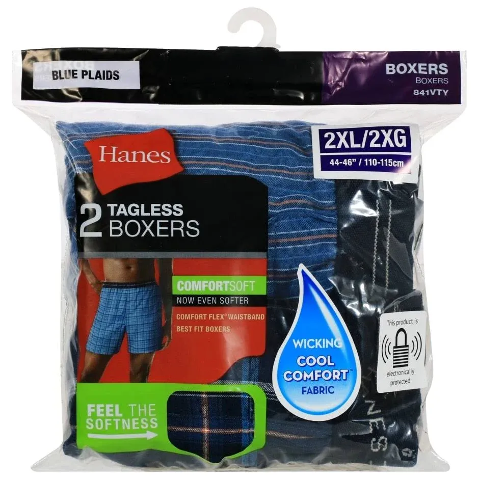 Hanes 2XL Men&#039;s 2-Pack Tagless Best Fit Boxers - 44-46 