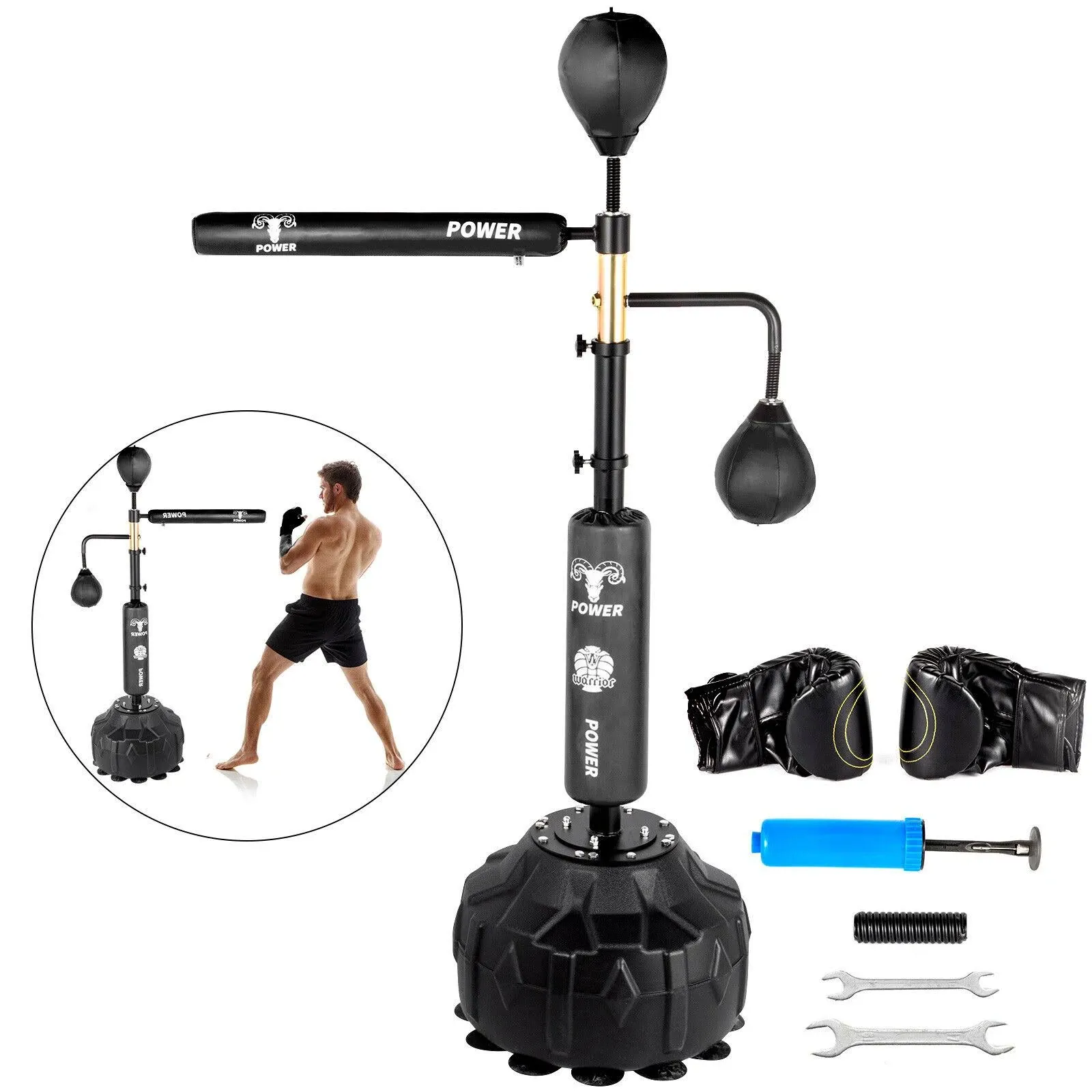 VEVOR Boxing Speed Trainer, Punching Bag Spinning Bar, Training Boxing Ball with Reflex Bar & Gloves, Solid Speed Punching Bag Free Standing, Adjustable Height, for Man, with Two Ball  | VEVOR US