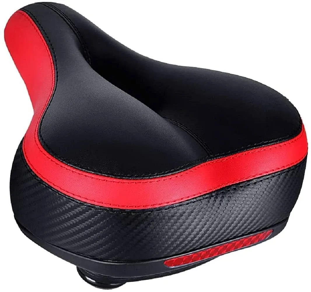 Comfortable Black Red Bicycle Seat with Shock Absorption for Long Rides