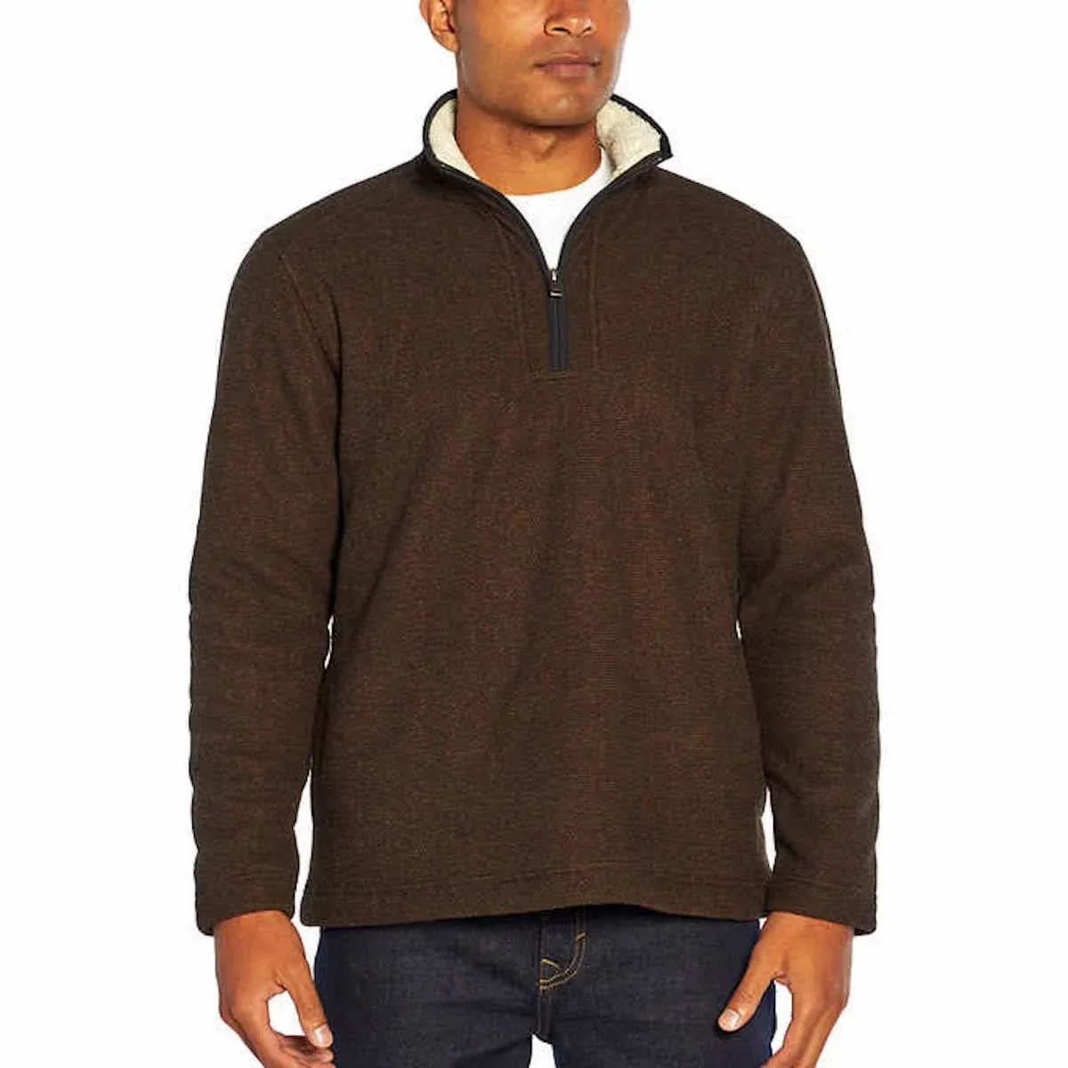 ORVIS Brown Fleece Lined Quarter 1/4 Zip Pullover Sweater Brand New