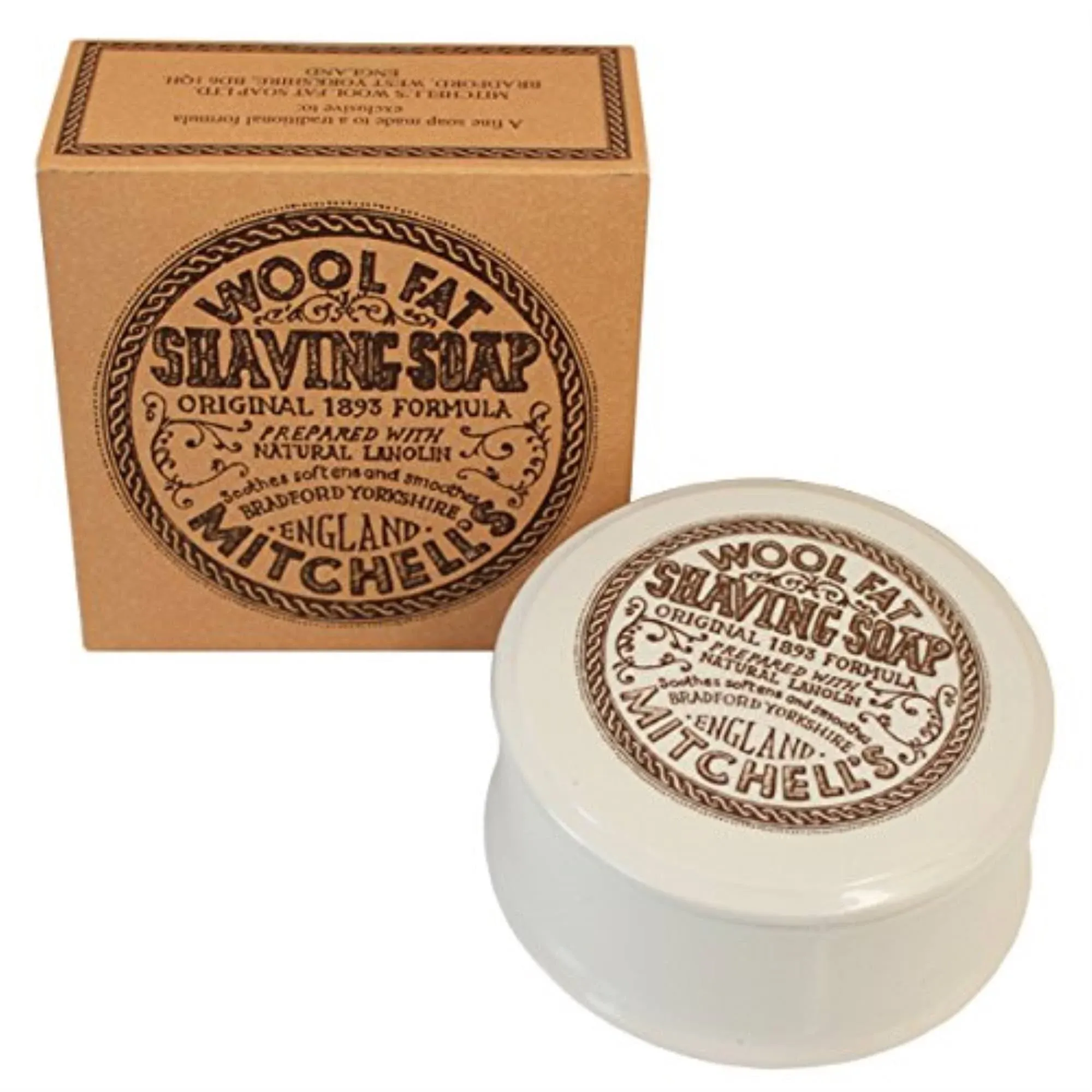 Mitchell's Wool Fat Lanolin Shaving Soap And Ceramic Dish 4.4 Oz