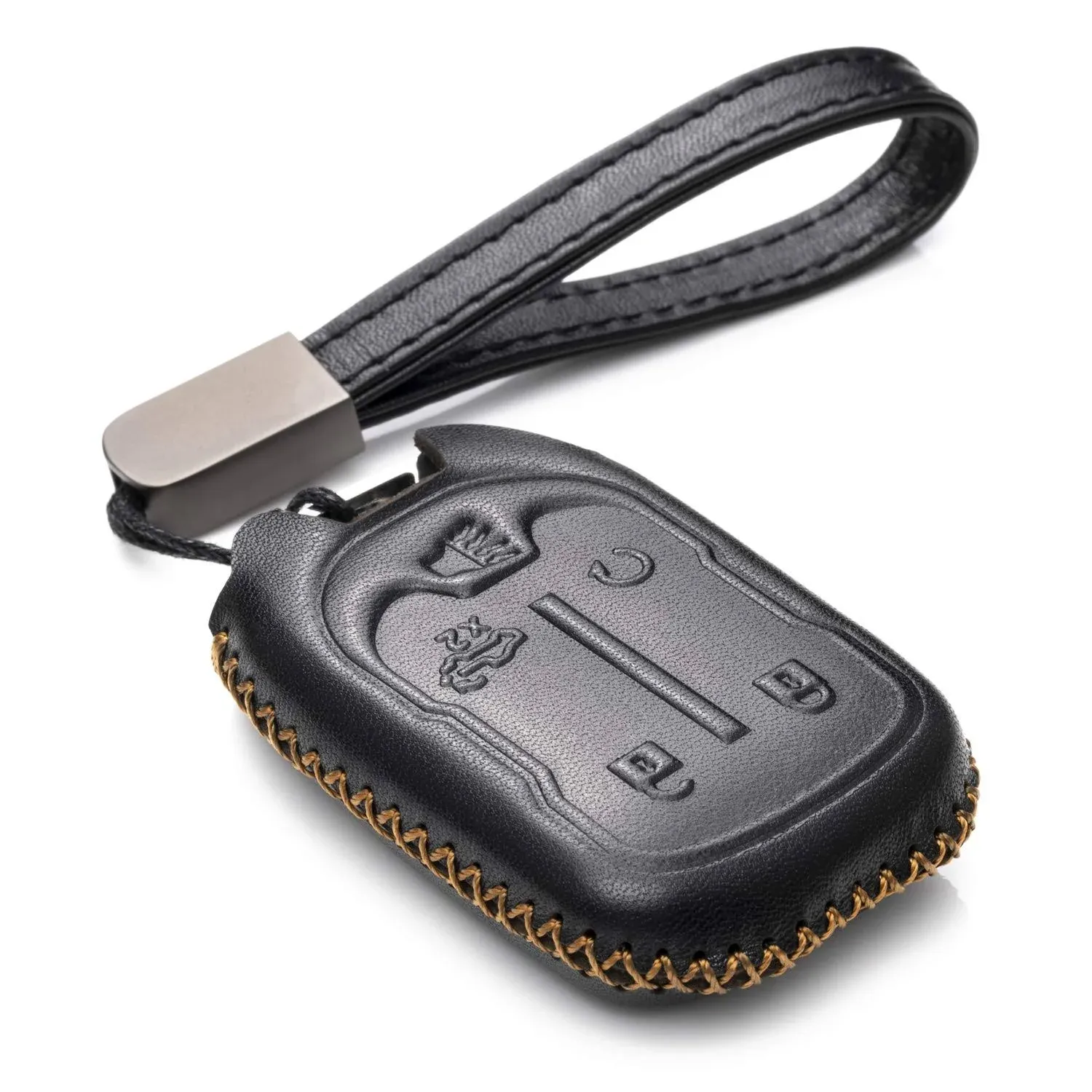 Vitodeco Genuine Leather Smart Key Fob Case with Leather Strap Compatible for GMC Acadia, GMC Terrain 2017 - 2023 (5-Button, Black)