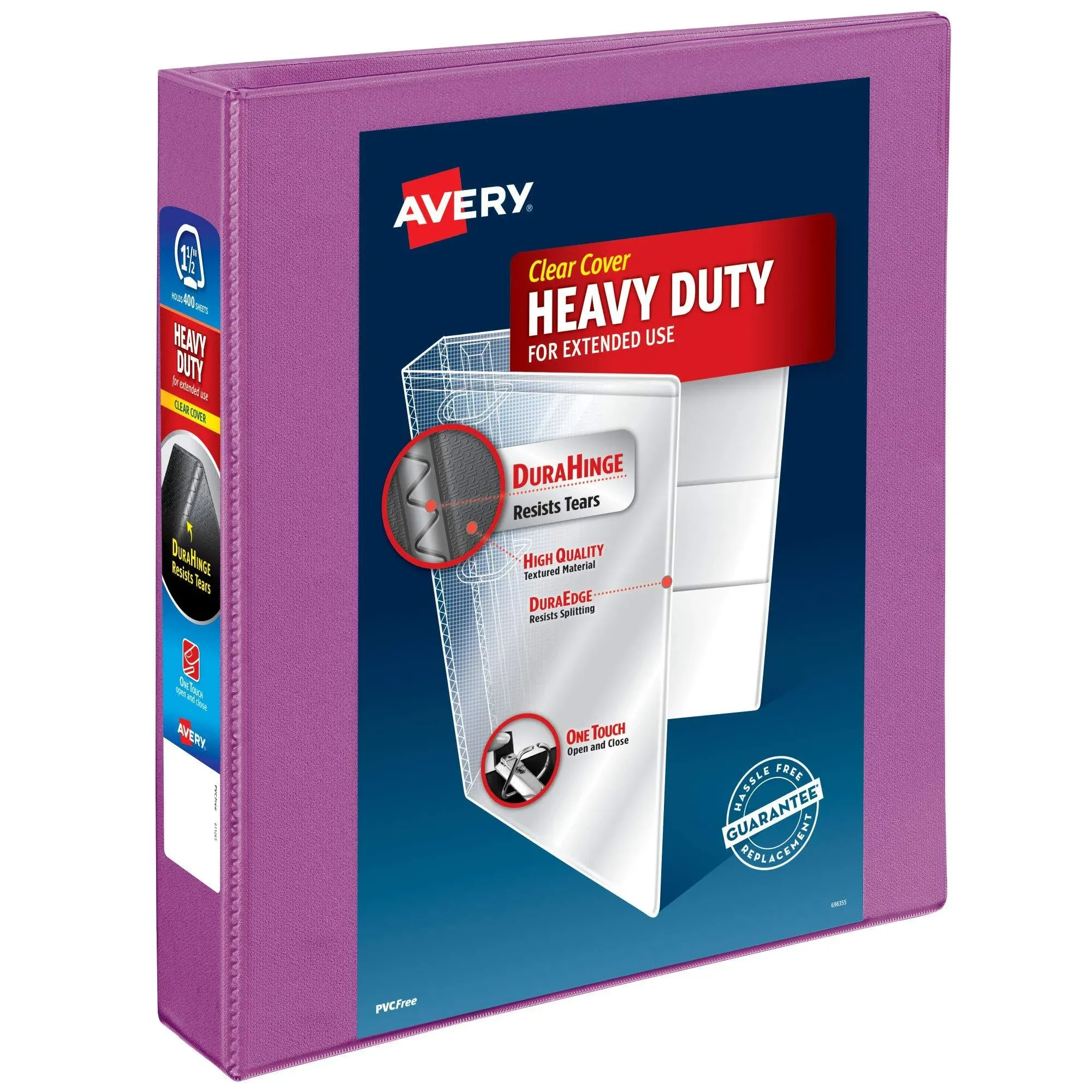 Avery Heavy-Duty View Binder with DuraHinge and One Touch Slant Rings, 3 Rings, 1.5" Capacity, 11 x 8.5, White, 4/Carton