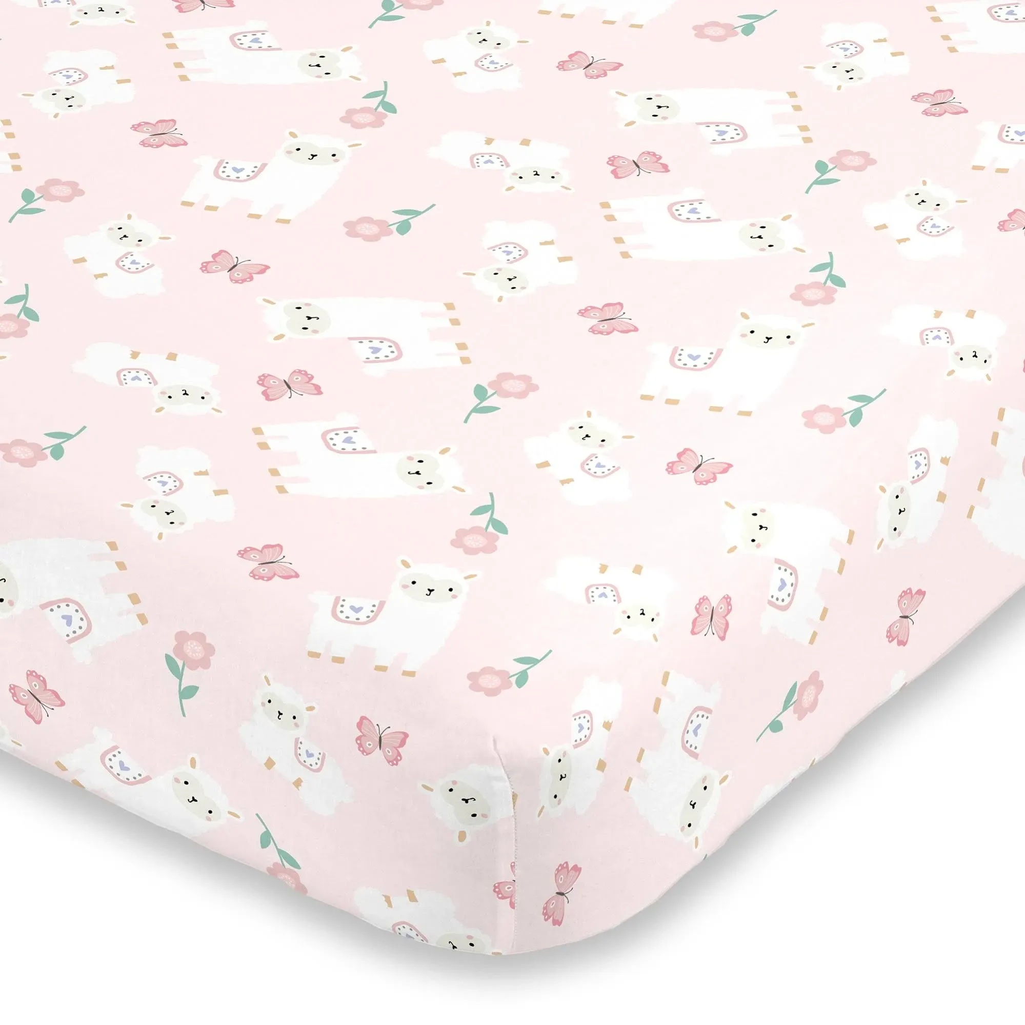 Little Love by NoJo Sweet Llama and Butterflies Fitted Crib Sheet