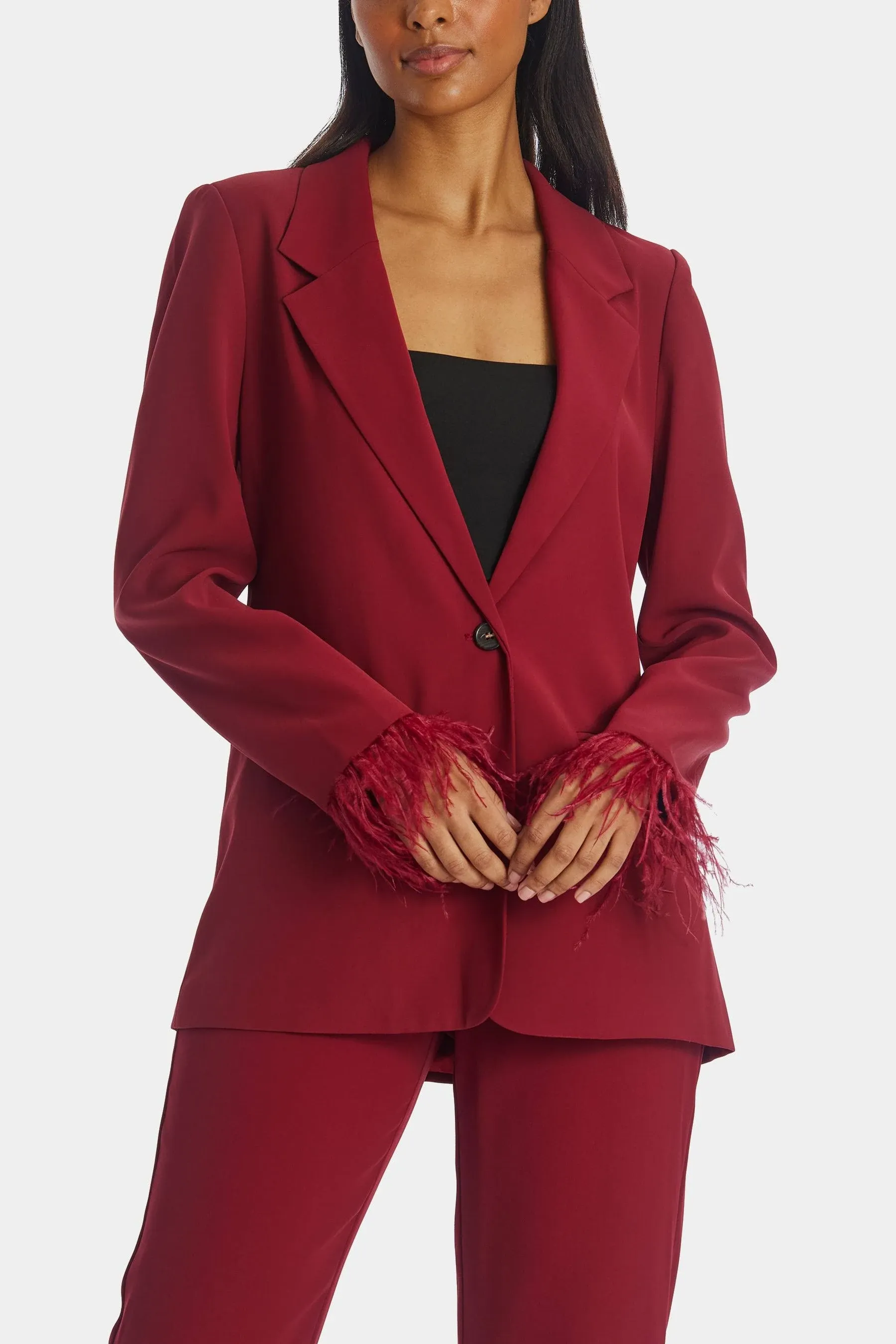 Wayf Women's Romee Feather Trim Blazer in Scarlet | XL | Lord & Taylor