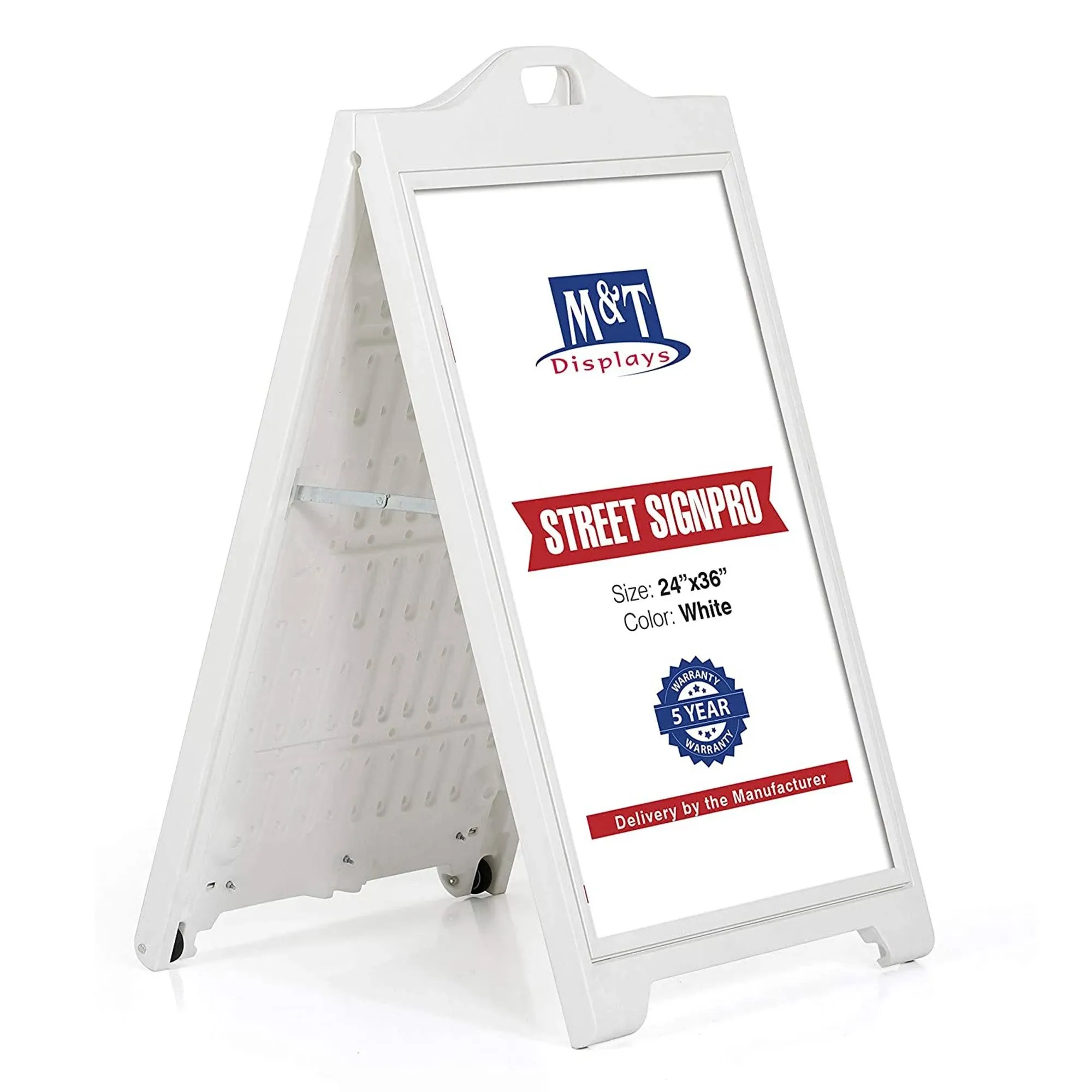 M&T Displays Street SignPro without Lens Protective Cover, 24x36 Inch Poster White Double Sided Sandwich Board Folding A-Frame Sidewalk Curb Sign Portable Advertising Display for Restaurant Cafe