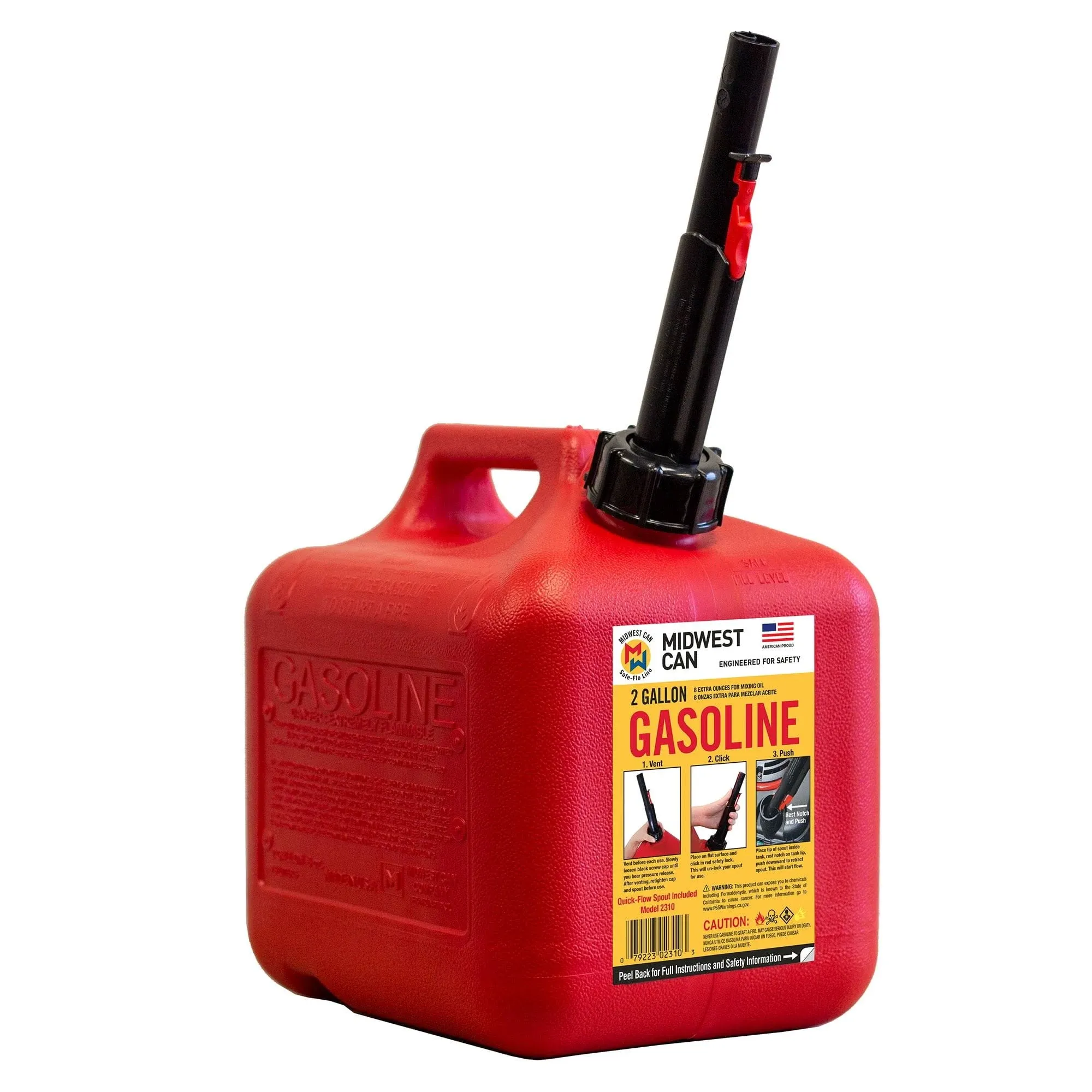 MIDWEST 2 GALLON GASOLINE RED CAN CONTAINER W/ QUICK FLOW SPOUT MODEL 2310