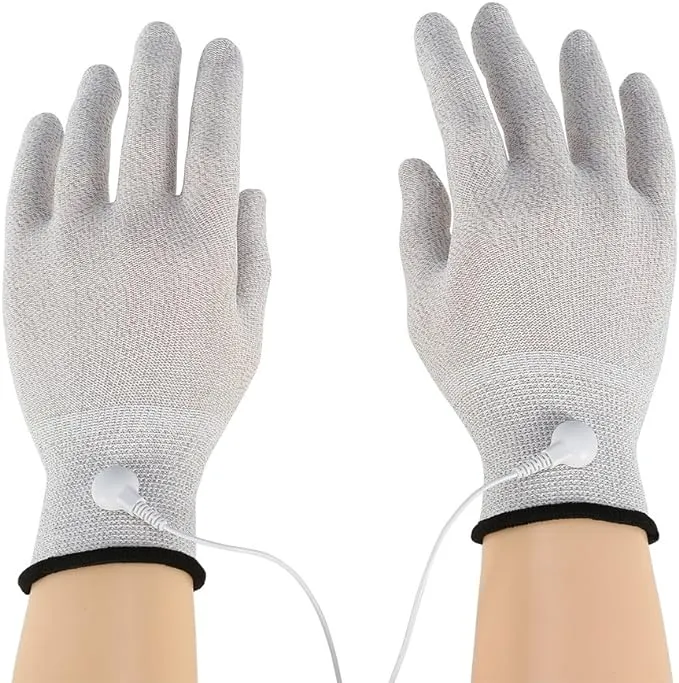 Massage Gloves, Conductive Glove, 1 Pair Conductive Electrode Massage Gloves with Electrode Pads Wires for Beauty Care Equipment (M)