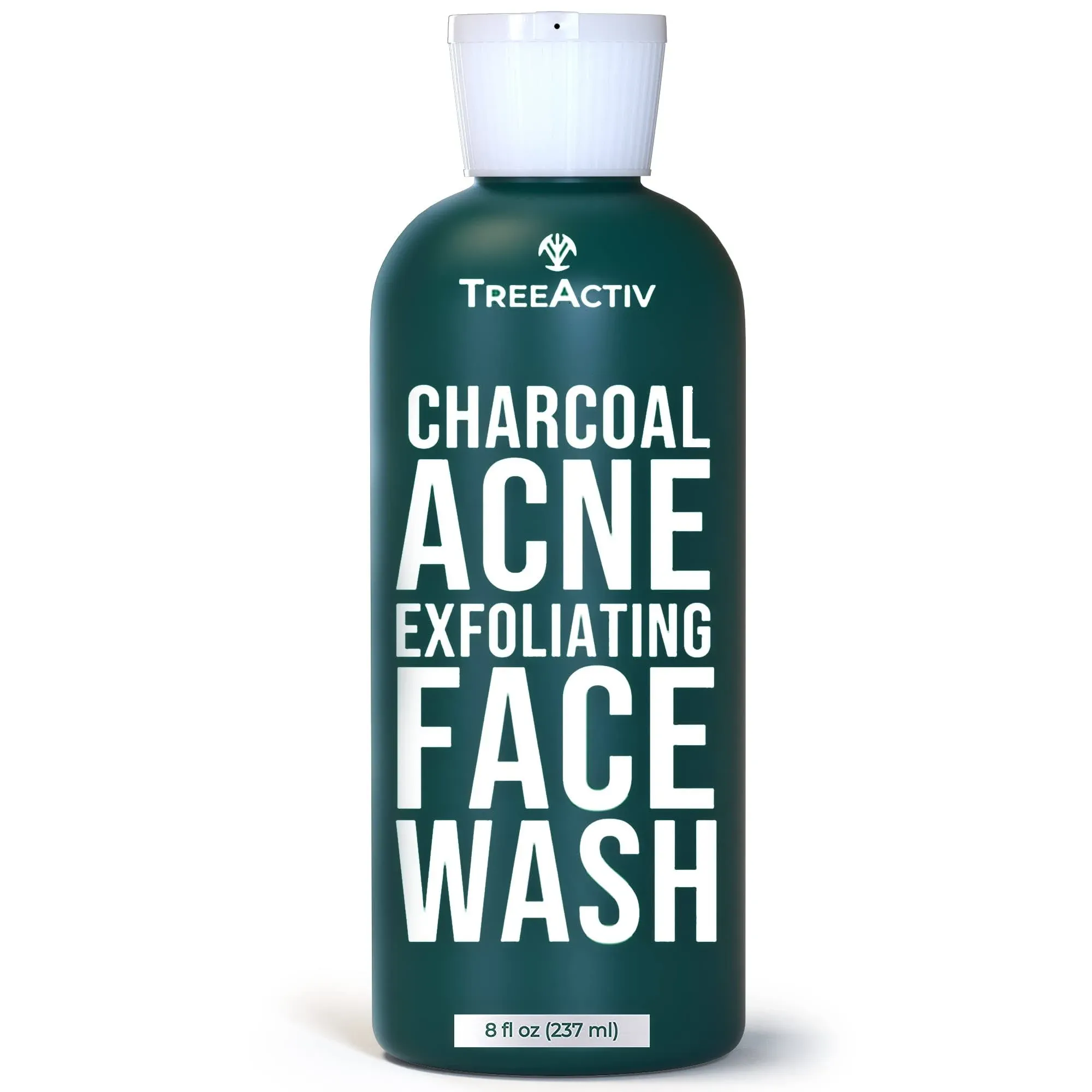 TreeActiv Charcoal Acne Exfoliating Face Wash | Hydrating Sulfur Cleanser for Pimple, Zit, Whitehead, & Blackhead | Facial Treatment for Hormonal & Cystic Acne | Teen & Adult Milia Remover | 425+ Uses