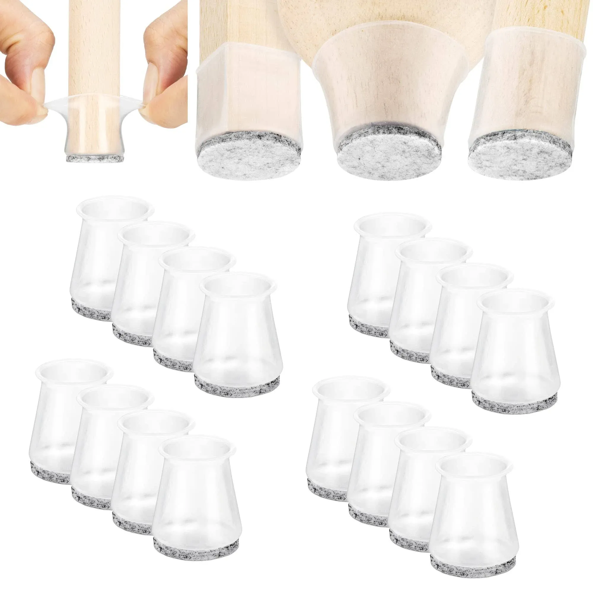 Chair Leg Floor Protectors - 1 1/8&#034; x 16 pcs Clear - Felt Bottom Silicone Pad...