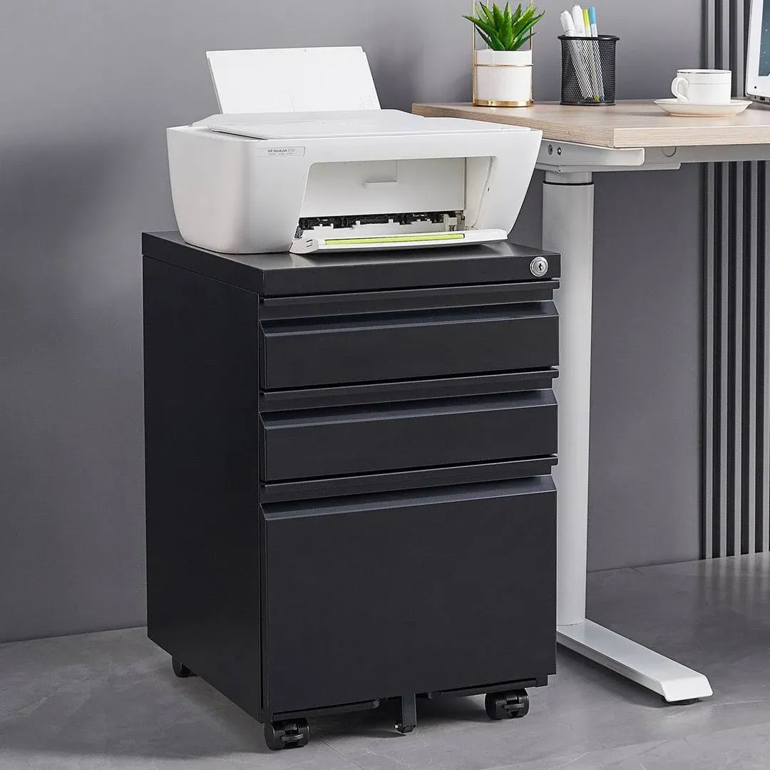 3-Drawer Mobile File Cabinet with Lock