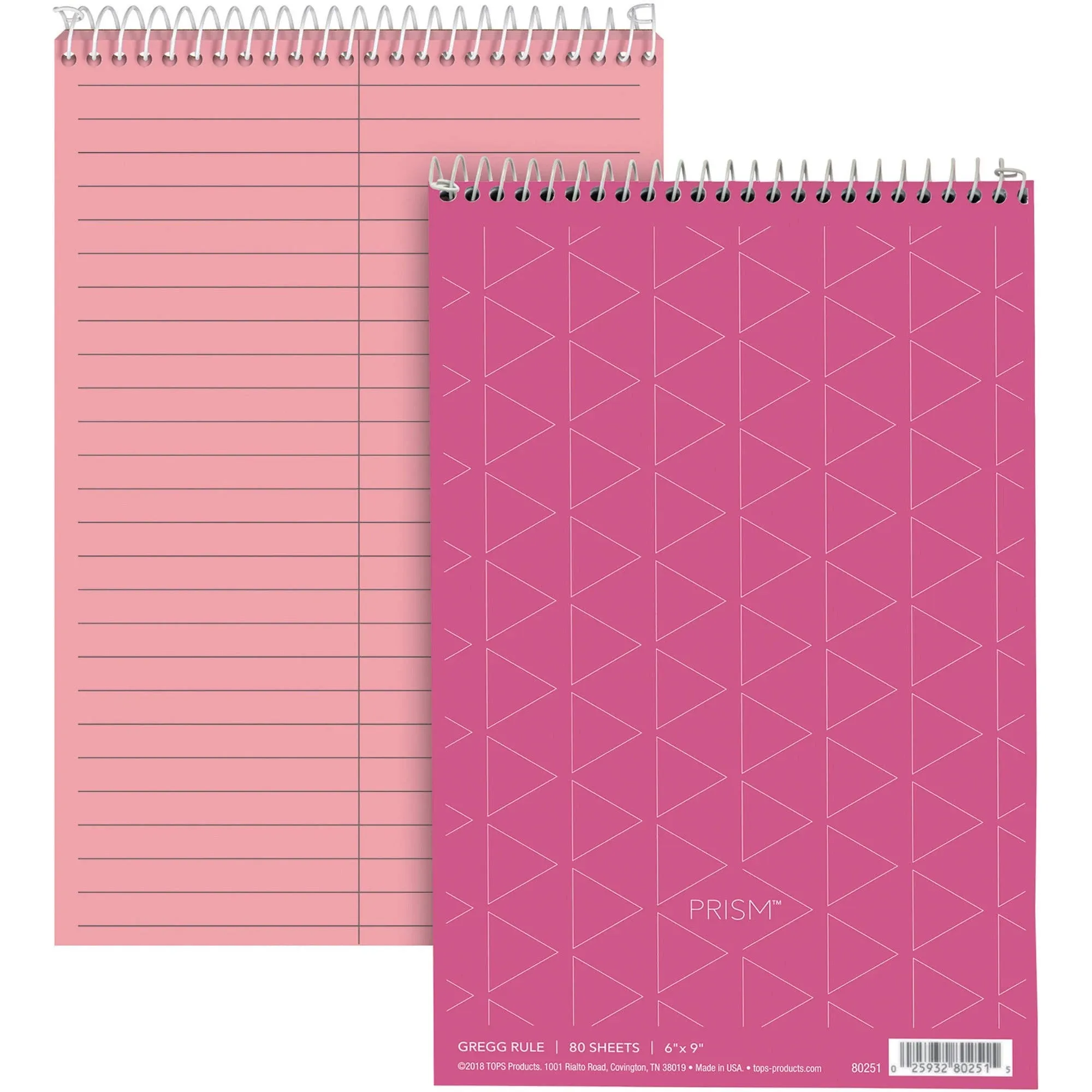 Tops Prism Steno Books, Gregg Rule, 6 x 9, Pink, 80 Sheets, 4/Pack