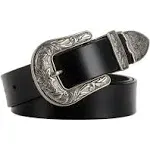 JASGOOD Women Leather Belts Ladies Vintage Western Design Black Waist Belt for Pants Jeans Dresses