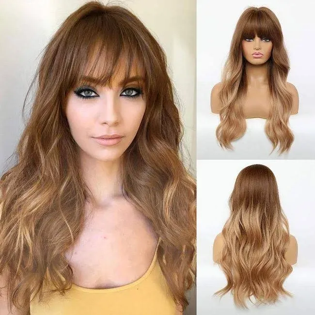 BOGSEA Ombre Blonde Wig with Bangs Blonde Ombre Wigs 24 Inch,Blonde - OPEN BOX