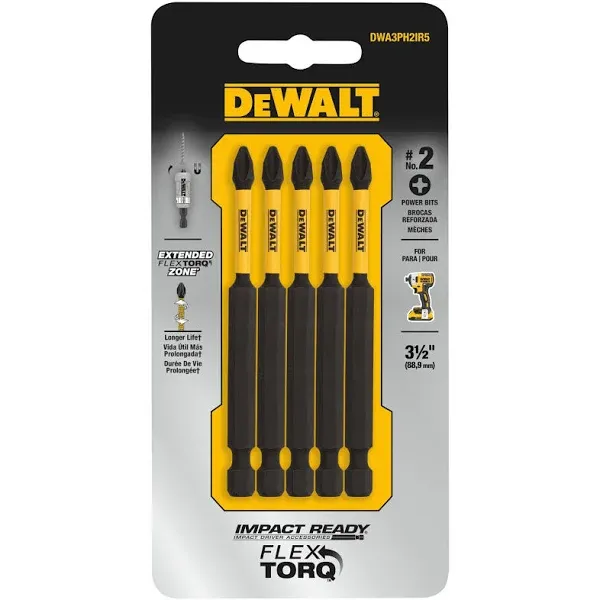 DEWALT DWA3PH2IR5 Screwdriver Bit, #2 Drive, Phillips Drive, 1/4 in Shank, Hex Shank, 3-1/2 in L - pack of 5