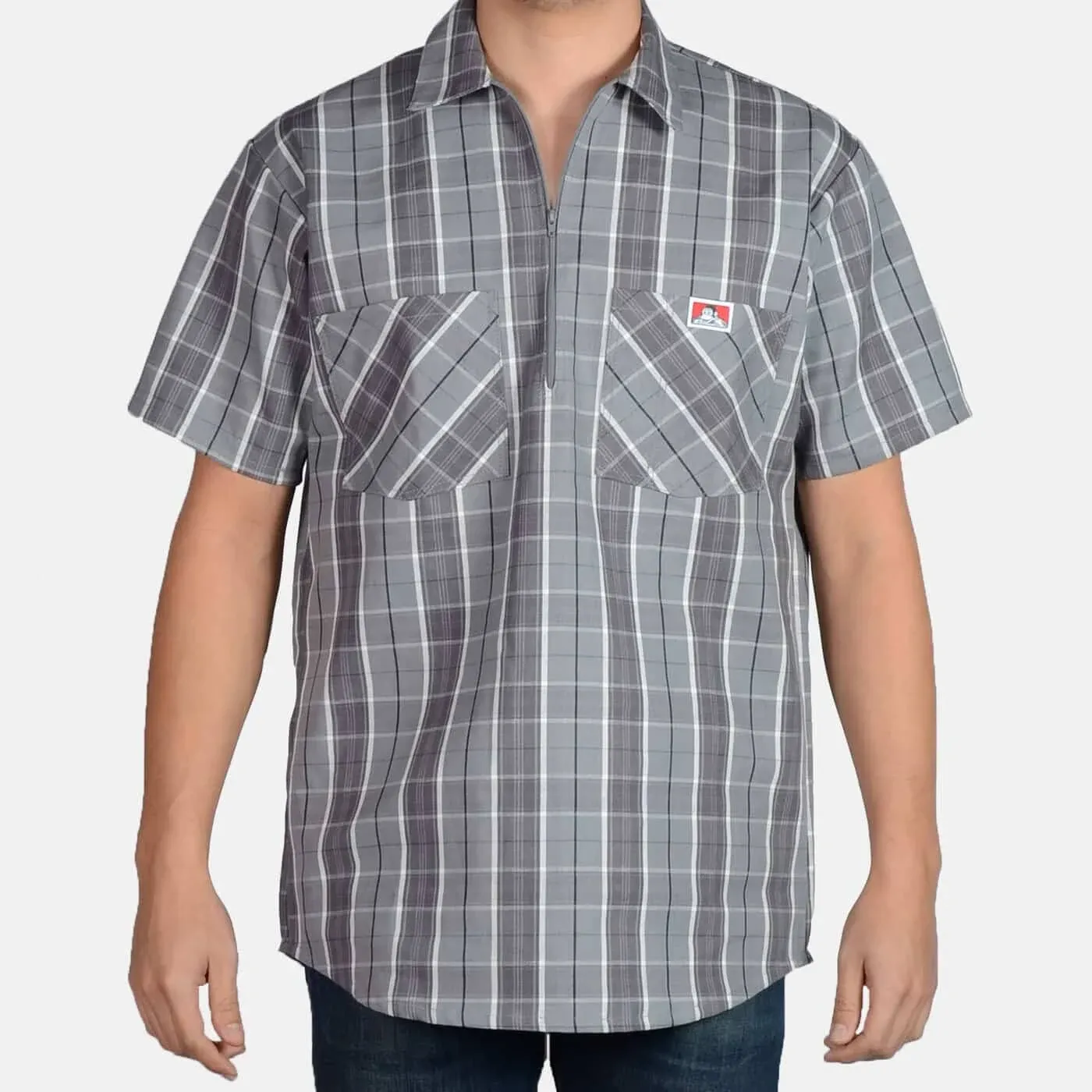 Ben Davis Short Sleeve Plaid 1/2 Zip Shirt