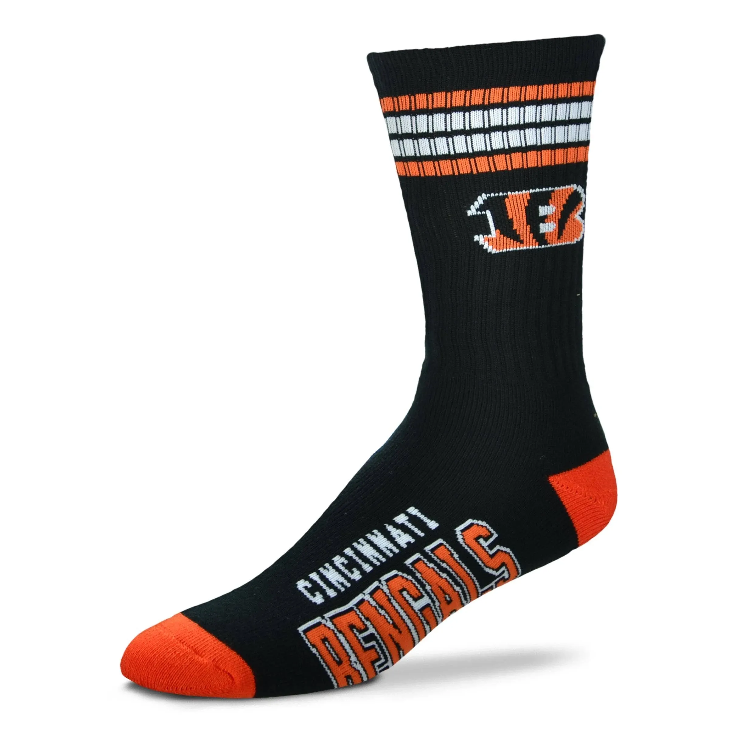 Cincinnati Bengals NFL 4-Stripe Deuce Crew Socks Large 10-13 FREE SHIP!