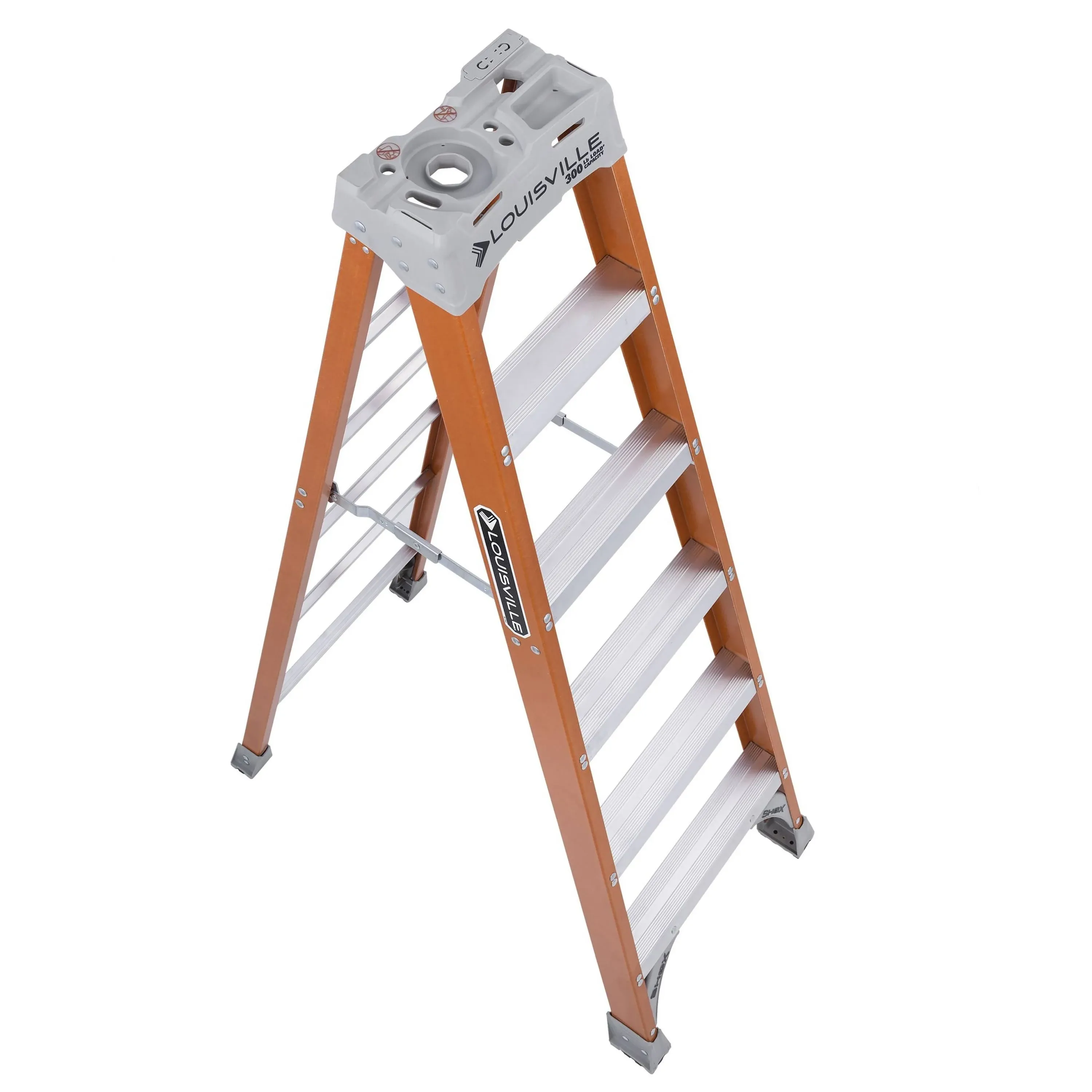 Louisville Ladder 6 Foot Fiberglass Cross Step Ladder With 300 Lb. Capacity, Red